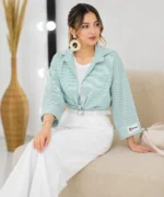 شومیز راه راه لنین سبز - تصویر 3