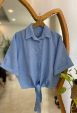 شومیز گره ای آبی - تصویر 5